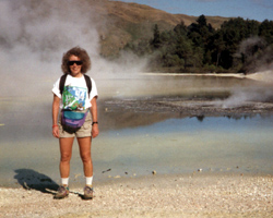 Carolyn at hydrothermal area, Rotorua, New Zealand